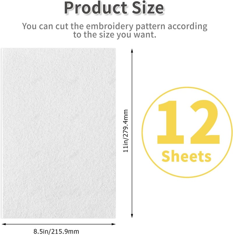 Yncotte Water Soluble Embroidery Stabilizer, 8PCS 8.5"x11" Printable Embroidery Transfer Paper Self-Adhesive Embroidery Paper for Hand Machine Embroidery - Image 3